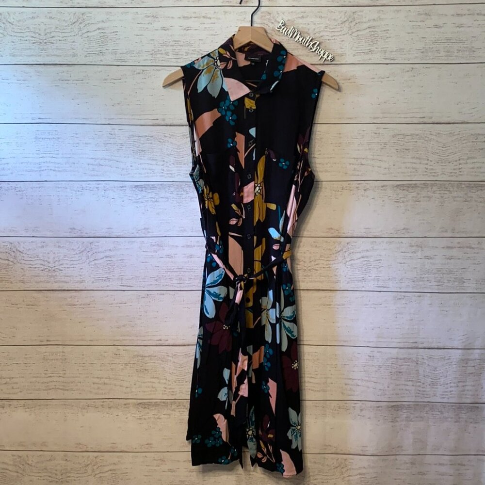 Who What Wear for Target Black Multi Floral Sleeveless Button Front Shirt Dress